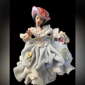 Dresden Victorian lady Capodimonte lace dress Italy antique figurine porcelain